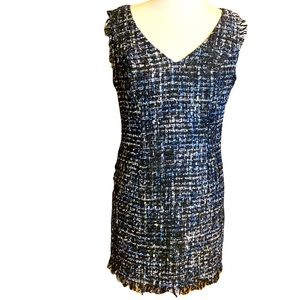 BLUE and black  DARLIN Mini dress tweed style V neck Sz S